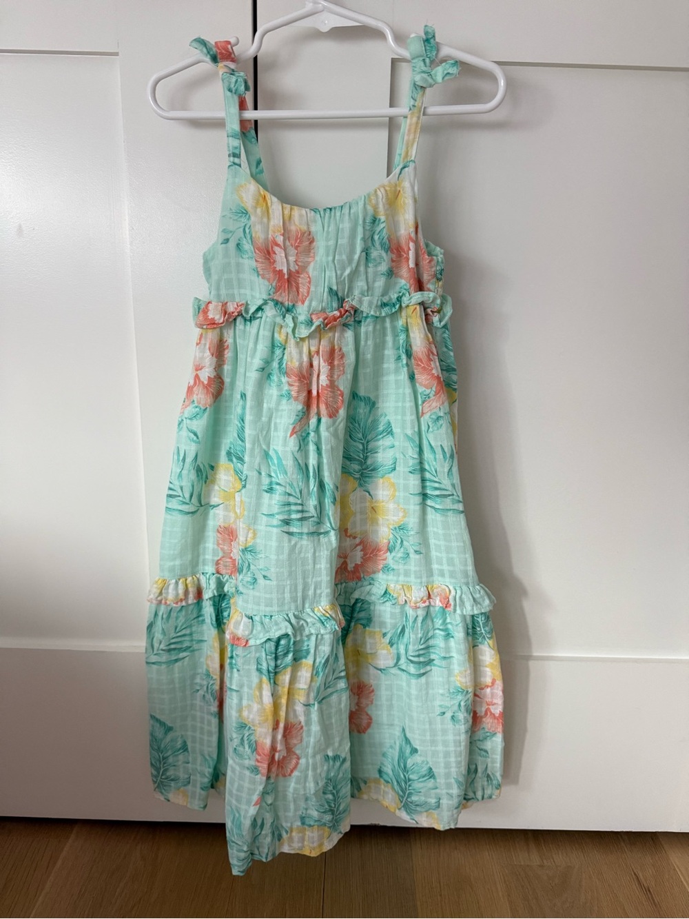 Janie and Jack 4T Mint Floral Tiered Sundress with Coral & Yellow Blooms